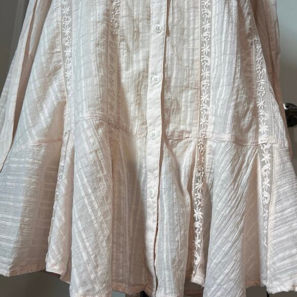 Free People Mikaela Light Pink Embroidered Button Front Tie Neck Cotton Tunic XS - Picture 8 of 14